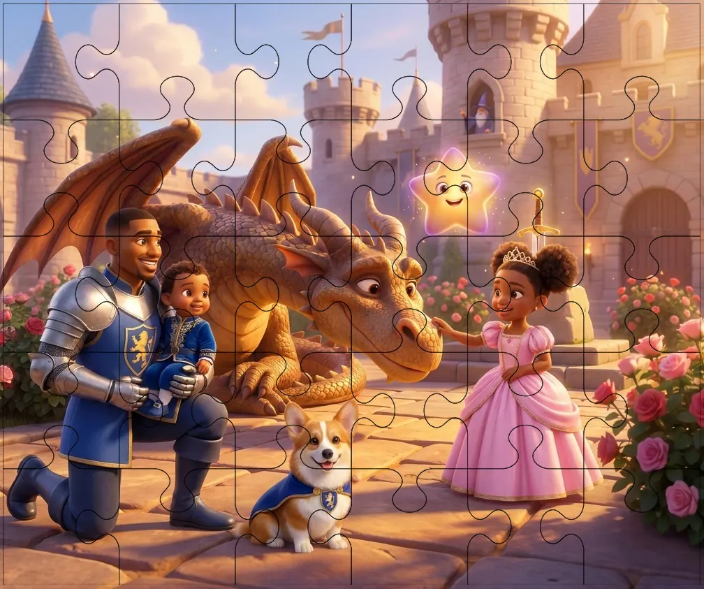 Custom family jigsaw puzzle showing a storybook castle scene
