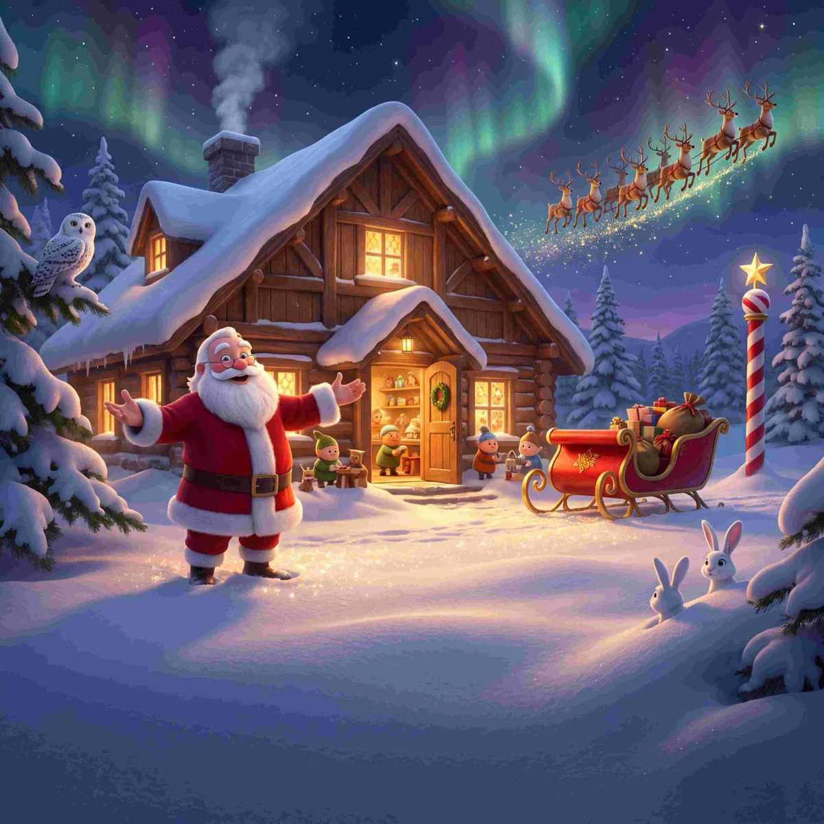 A child helping in Santa's workshop on Christmas Eve